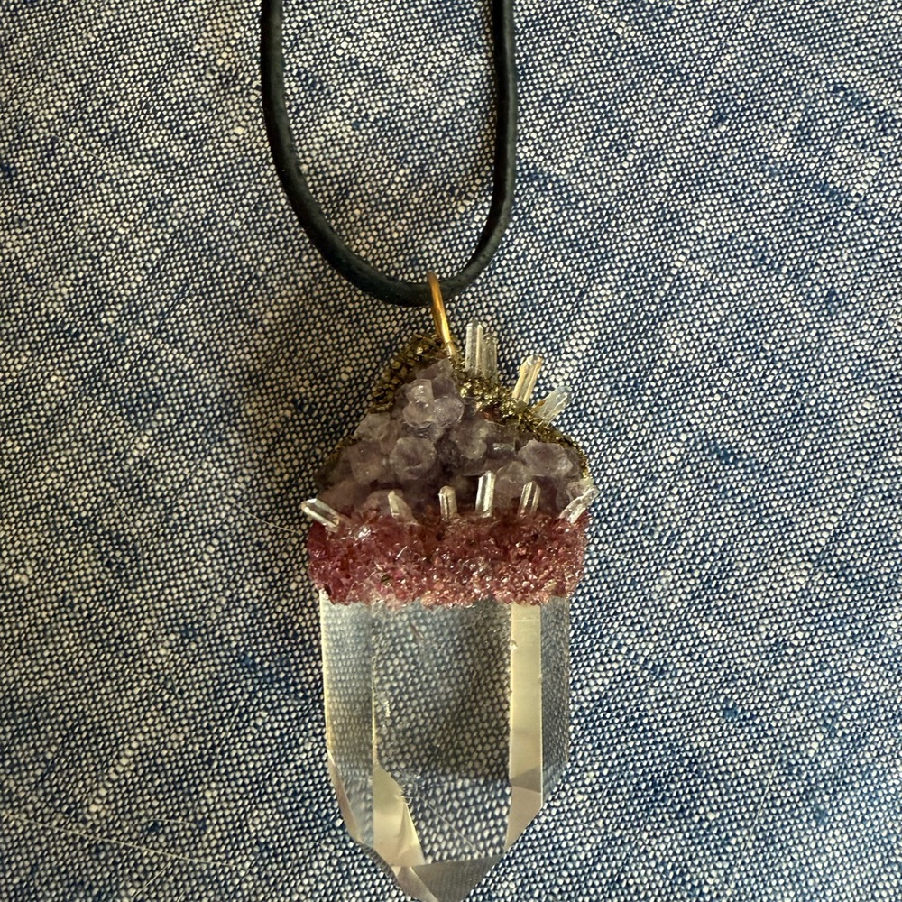 Handcrafted huge Clear Quartz, Amethyst & Pyrite Necklace and/or Pendulum